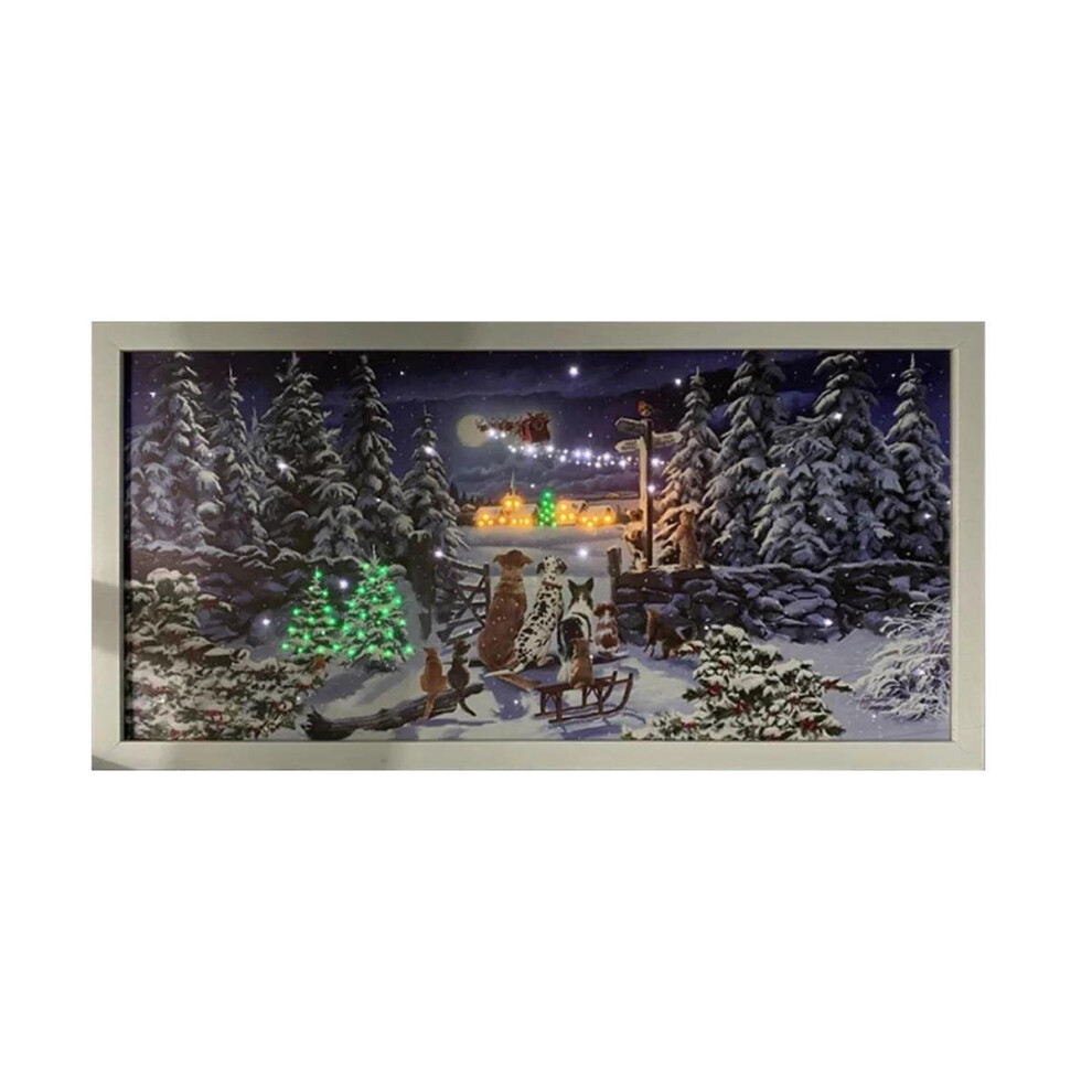 Light Up LED Christmas Wall Decoration Canvas 60x30cm Cats Dogs Santa Snow