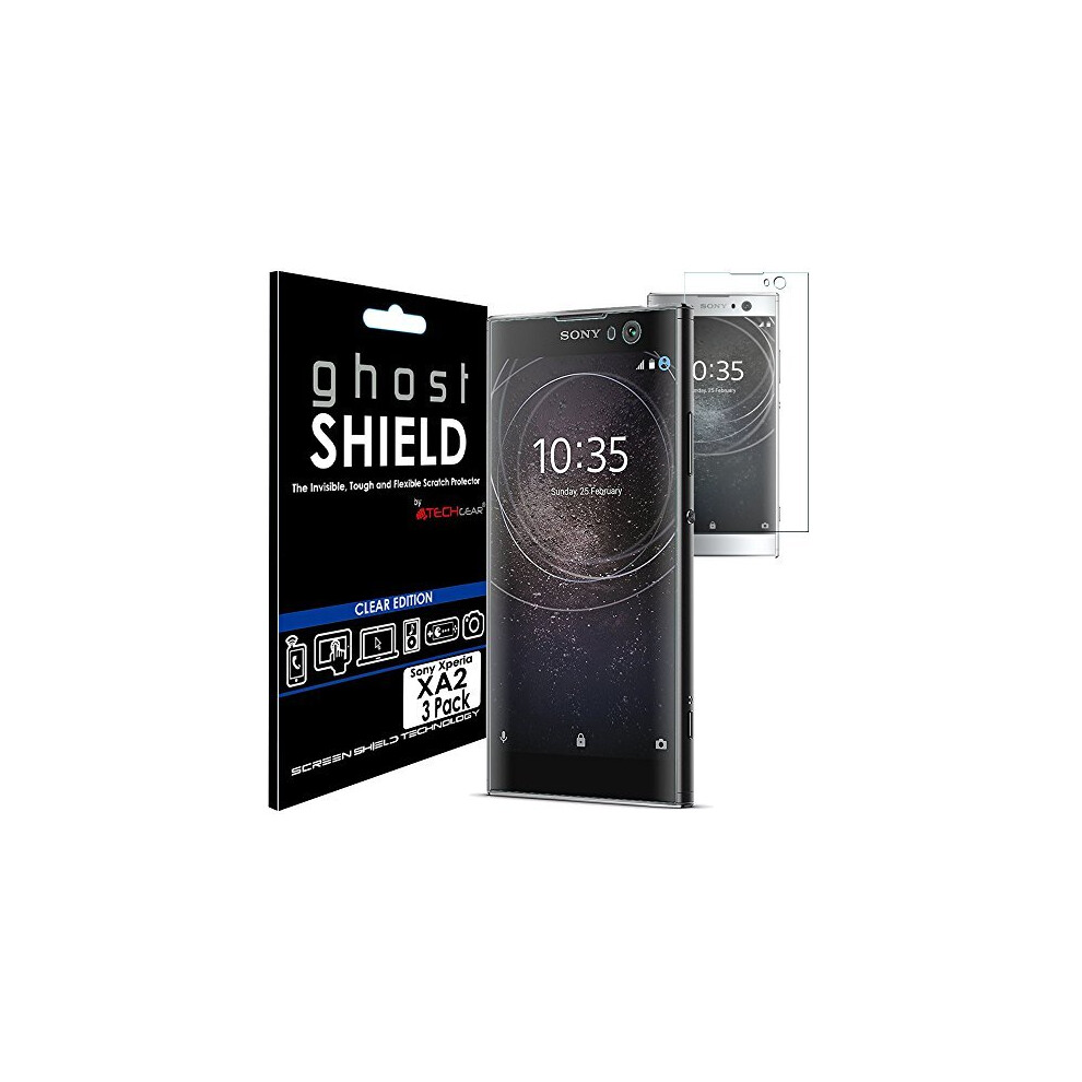 [3 Pack] TECHGEAR Screen Protectors to fit Sony Xperia XA2 [ghostSHIELD Edition] Genuine Reinforced Flexible TPU Screen Protector Guard Covers with