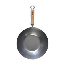 STOV17534: Stoven 27cm Standard Gauge Carbon Steel Wok - Induction Compatible, 1.2mm, Flat Base, Rubberwood Handle