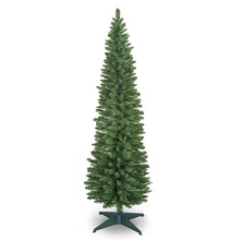 CT06444 7ft Snowtime Pencil Christmas Tree - Slim Green, 401 Tips, Space-Saving with Hinged Sections & Stand