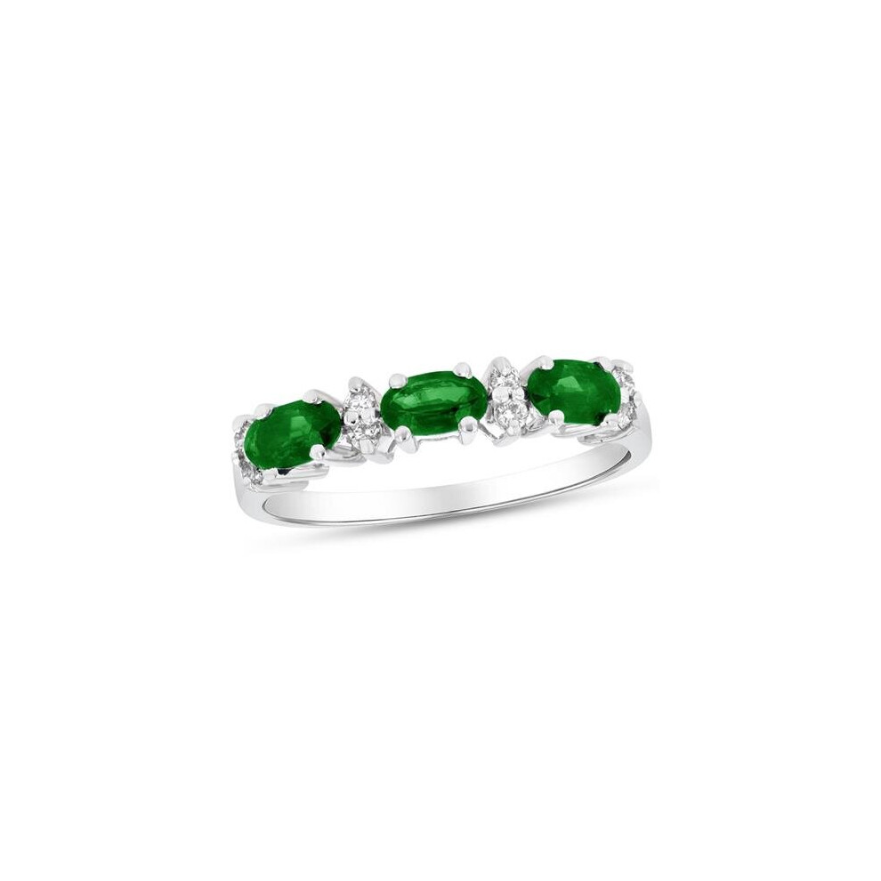 Photos - Ring 0.75 CTW Diamond & Emerald Band, 14K White Gold - Size 9