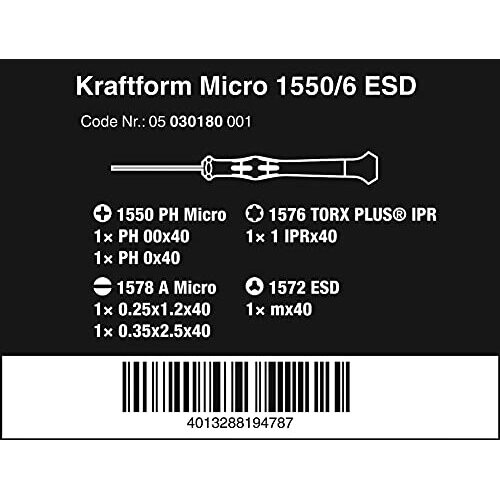 Wera Wera 1550 PH Kraftform Micro ESD Screwdriver set for electronic components, PH/SL/M, 6PC, 05030180001 1