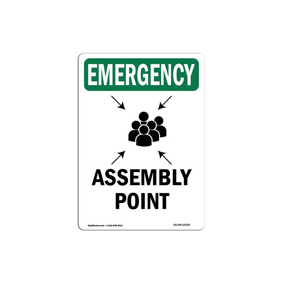 SignMission OS-EM-P-1218-V-10428 OSHA Emergency Sign - Assembly Point with Symbol-image-OPC-PB62CQ6-NEW