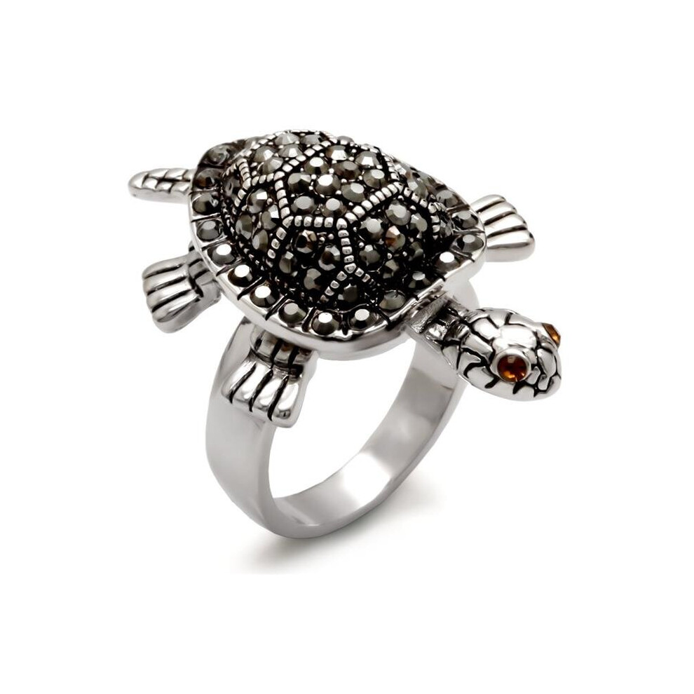 Photos - Ring Rhodium Brass  with Top Grade Crystal, Multi Color - Size 9