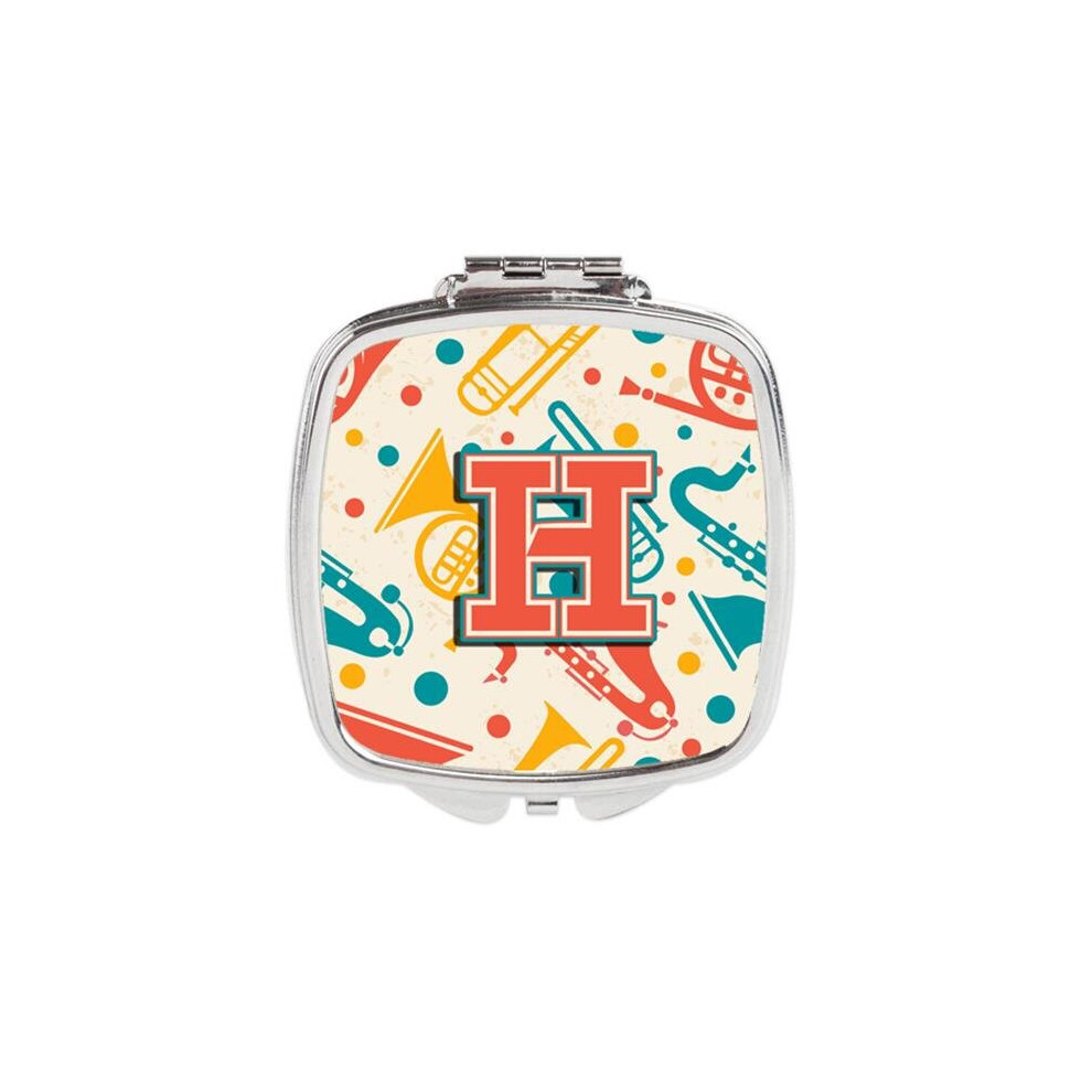 Awesome Apparel Letter H Retro Teal Orange Musical Instruments Initial Compact Mirror