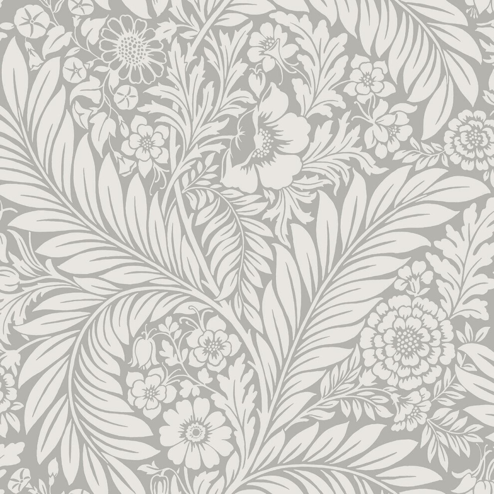 Belgravia Florence Floral Leaf Wallpaper F723 - Contemporary, Washable Flower Wallpaper, Smooth Finish, 10M X 0.53M Grey