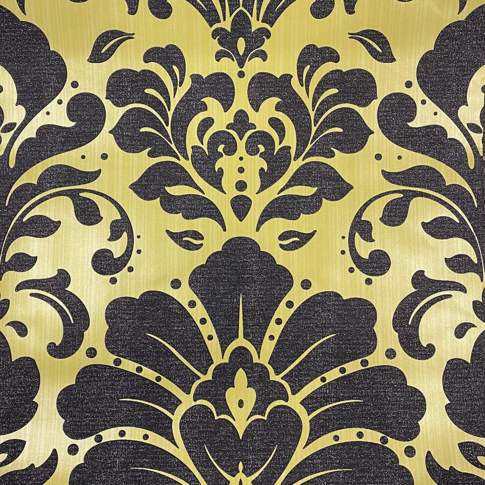 Lime Green Damask Wallpaper Blown Vinyl Black Silver Glitter Textured 5060233001187