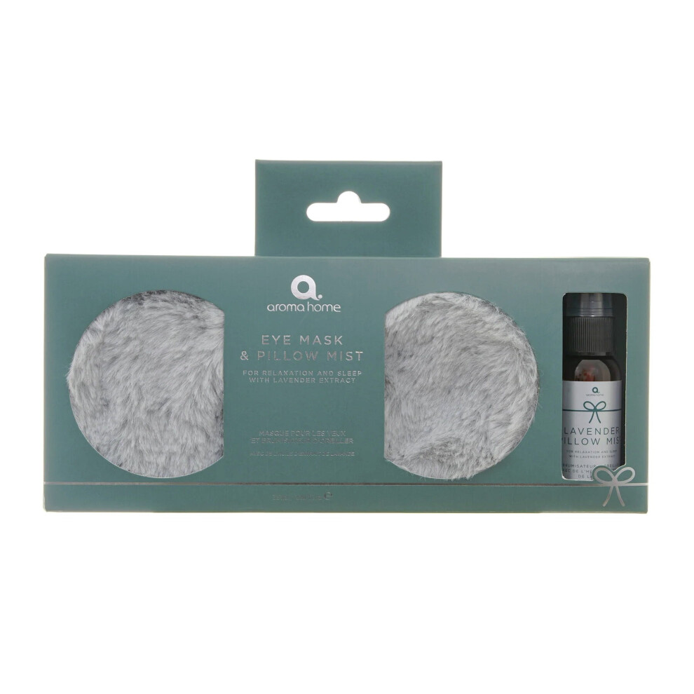 Aroma Home Luxury Grey Faux Fur Satin Back Eye Mask & Relaxing Sleep Pillow Mist Gift Set