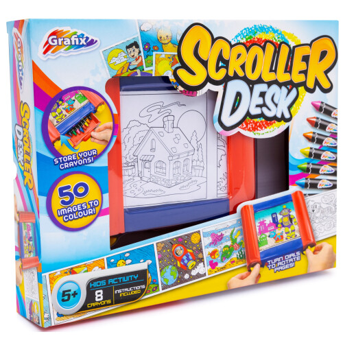 Magic Sketcher Desk 50 Images to Colour Paper Scroll 8 x Crayons Sketch ...