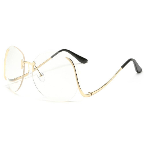 Retro Rimless Rectangle Sunglasses For Women Men Tinted Lens Gold Metal