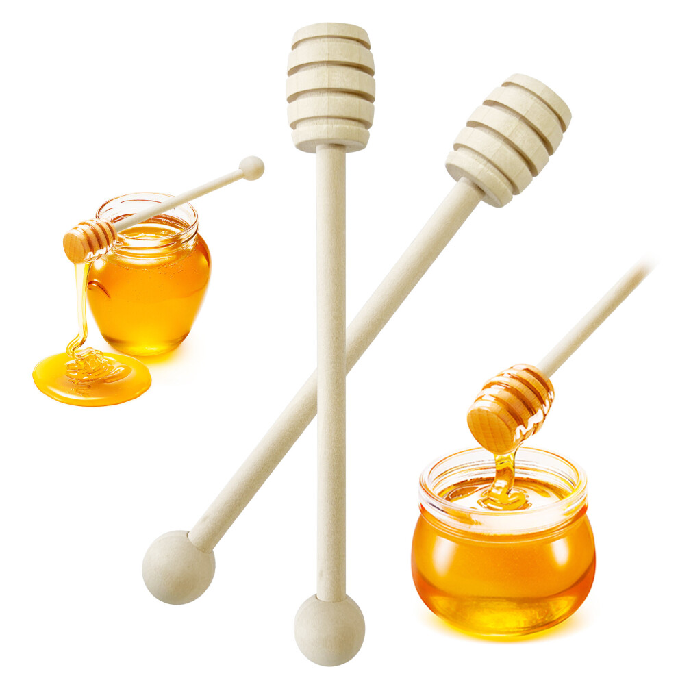 2pk Wooden Honey Spoon 16cm Syrup Pot Wood Dipper Drizzler Stick