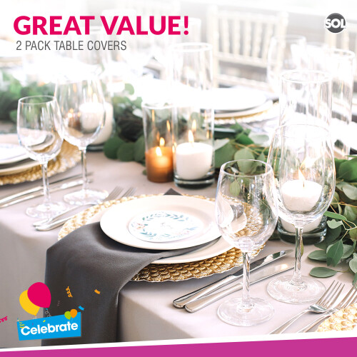 SOL 2pk White Plastic Rectangle Table Cloth Table Covers Disposable 1