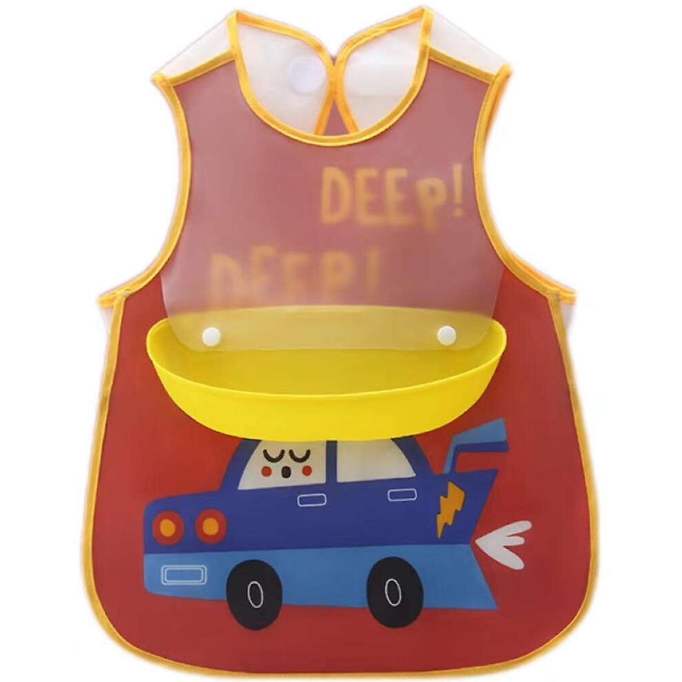 (Car) Baby Bib Vest Soft Waterproof Stain Resistant Feeding Bib With Pocket For Infant