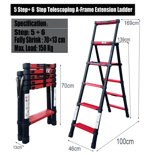 5+6 Step Multi-Purpose Telescopic Folding Ladder Extendable A-Frame 1