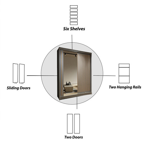 (Grey , 150cm) Modern Royal Sliding Mirror Door Wardrobe 1