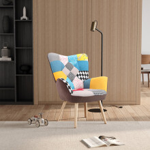 (Floral) Buttoned Linen Armchair with Wooden Legs
