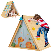 Kids Triangle Playhouse 2-in-1 Wooden Play Set with Climbing Wall