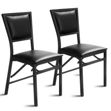 2 PCS Steel Folding Chair PU Upholstered Counter Height Side Chairs