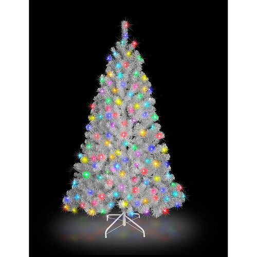 7ft/210cm Pre Lit Artificial Christmas Tree Alaskan Pine Multicolour 800 Tips, 200 Multicolour LEDs