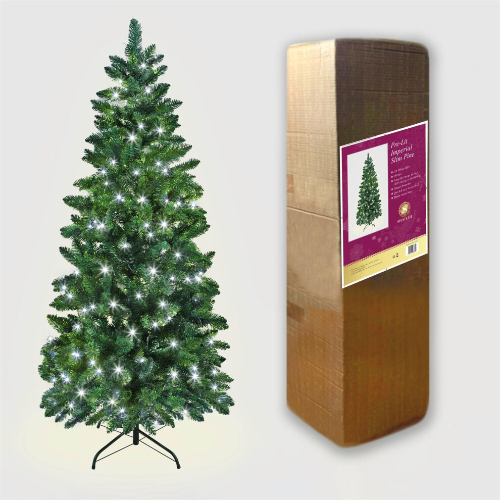 4FT/1.2M Pre Lit Slim Pine Green Tree Christmas,180 Pencil Point Tips,110 Warm White LEDs