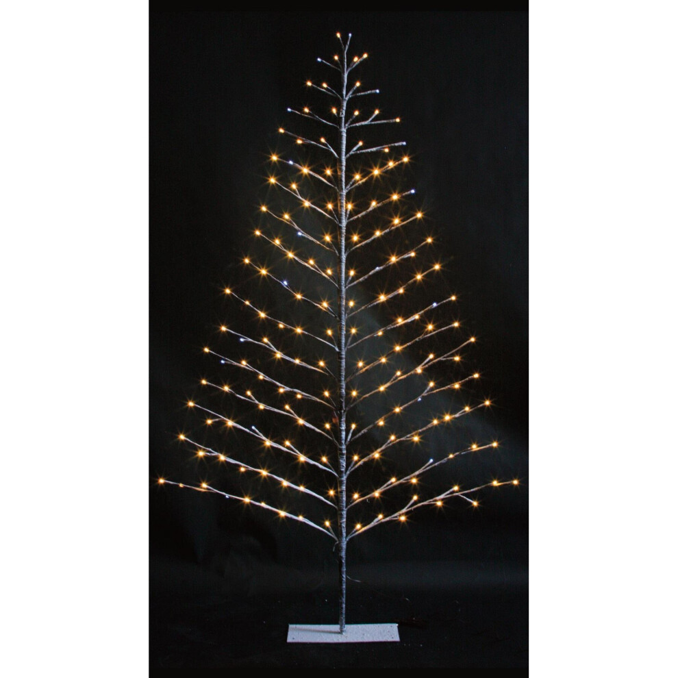Shatchi 4Ft Pre Lit Snowy Twig Christmas Tree 90 Twinkling Led Lights Metal Frame Indoor Birch Tree Brown