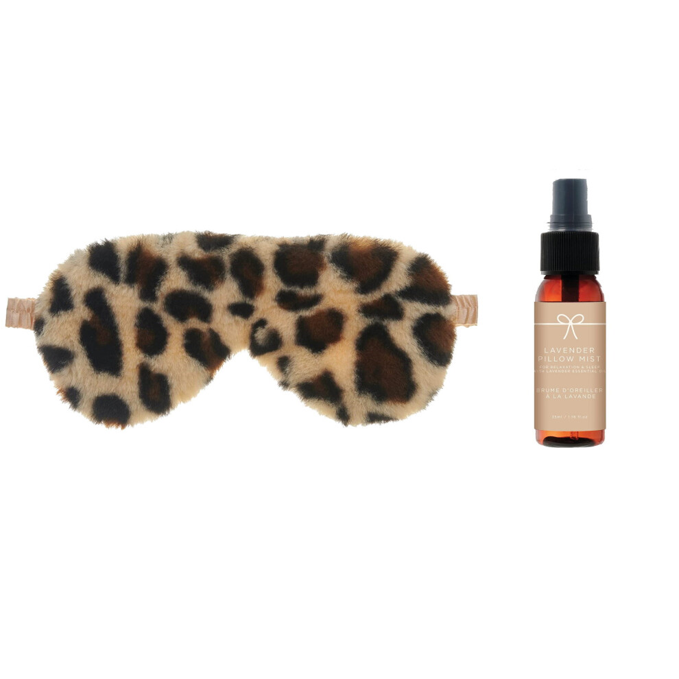 Aroma Home Luxury Leopard Faux Fur Satin Backed Eye Mask & Sleep Pillow Mist Gift