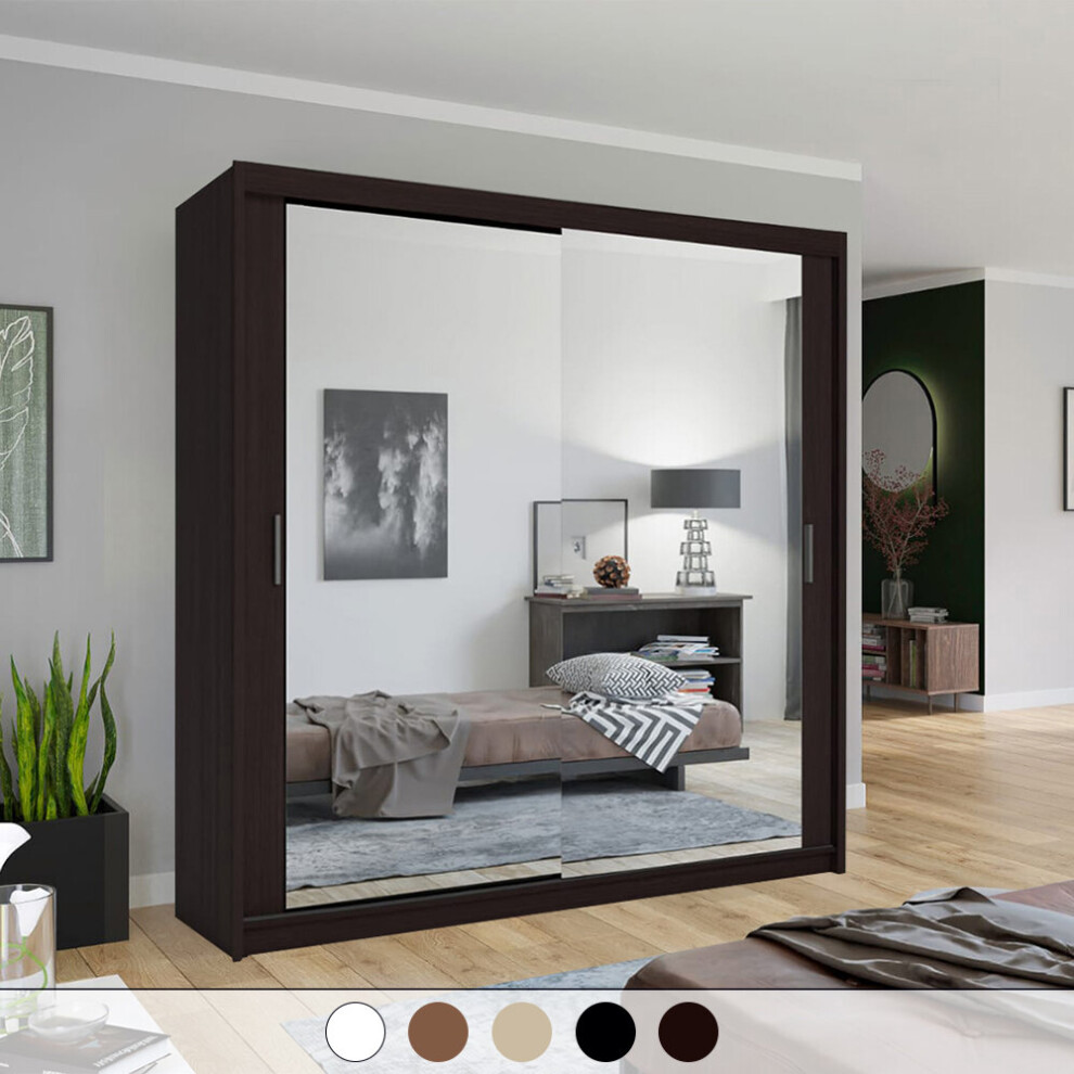 (120, Wenge ) Chicago Sliding Double Mirror Door Wardrobe