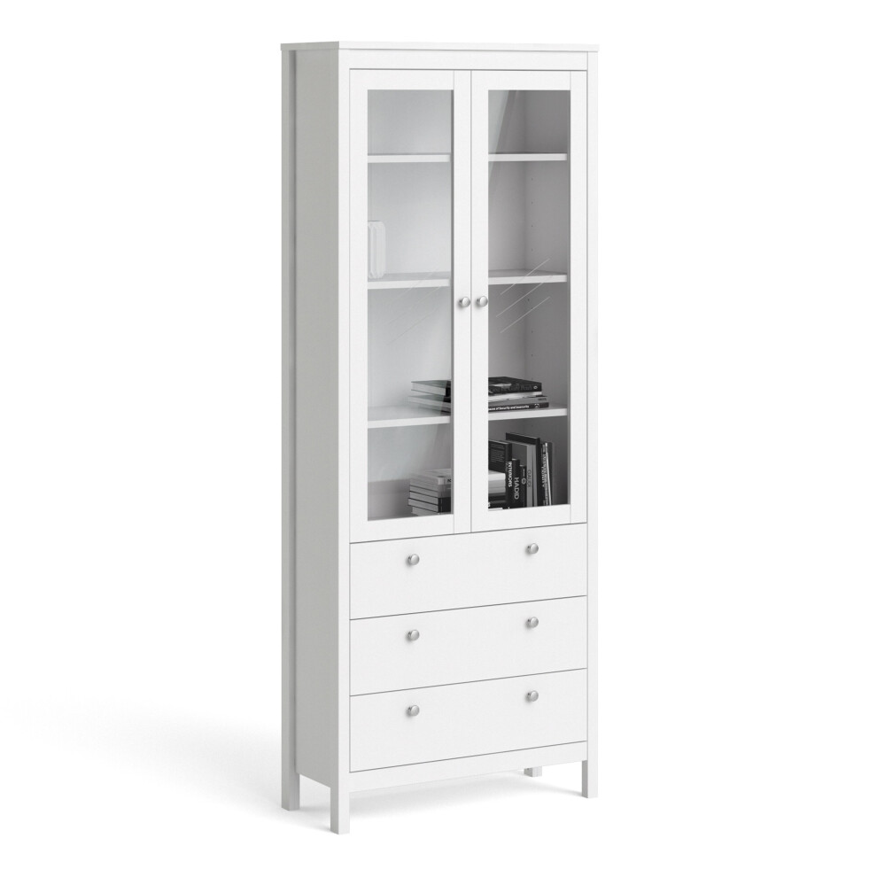 (White) Madrid China cabinet 2 doors w/glass + 3 drawers