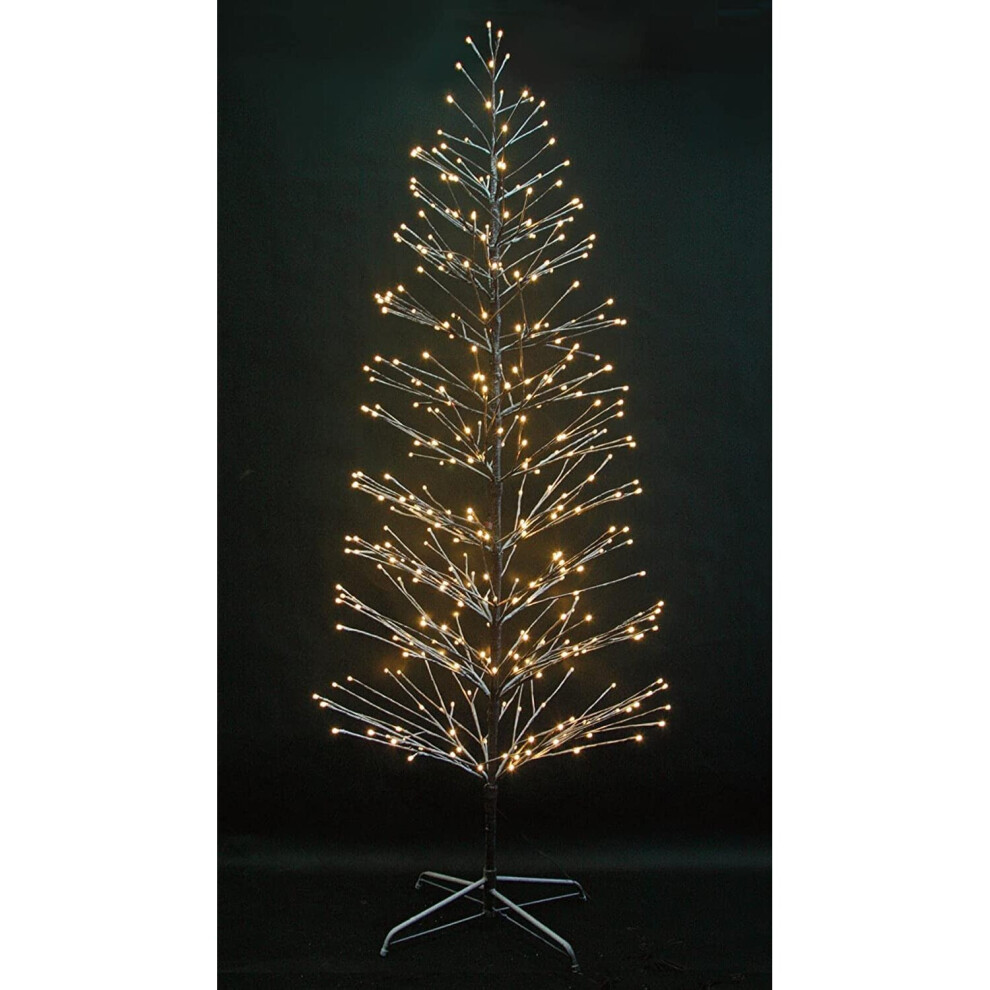 Shatchi 6Ft/180Cm Pre Lit Led Lights Brown Snowy Twig Tree Indoor 296 Warm White Lights Birch Tree White,Brown