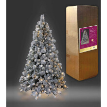 5Ft/1.5M Pre Lit Helsinki Fir Snow Covered Flocked Artificial Green Christmas Tree Bushy Warm White LED Lights