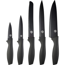 (Essential Collection) MasterChef Kitchen Knives Set of 5 Including Paring, Utility, Bread, Carving & Chef Knife, Sharp Stainless Steel, Non Stick Blades &