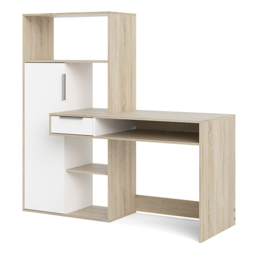 Function Plus Desk multi-functional Desk with Drawer and 1 Door in White and Oak 2
