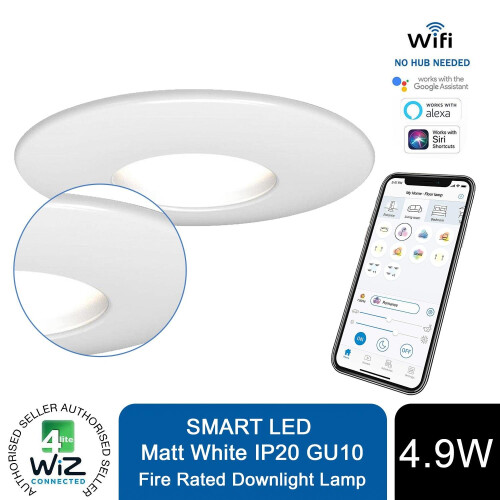 4lite WiZ Connected GU10 Smart Bulb with Matt White Downlight IP20 1