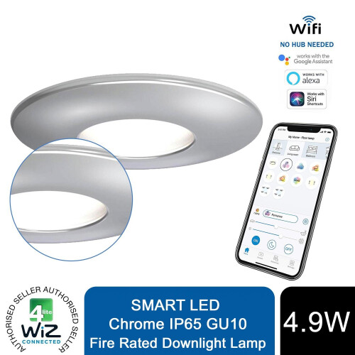4lite WiZ Connected GU10 Smart LED White Bulb & Chrome Downlight IP65 2