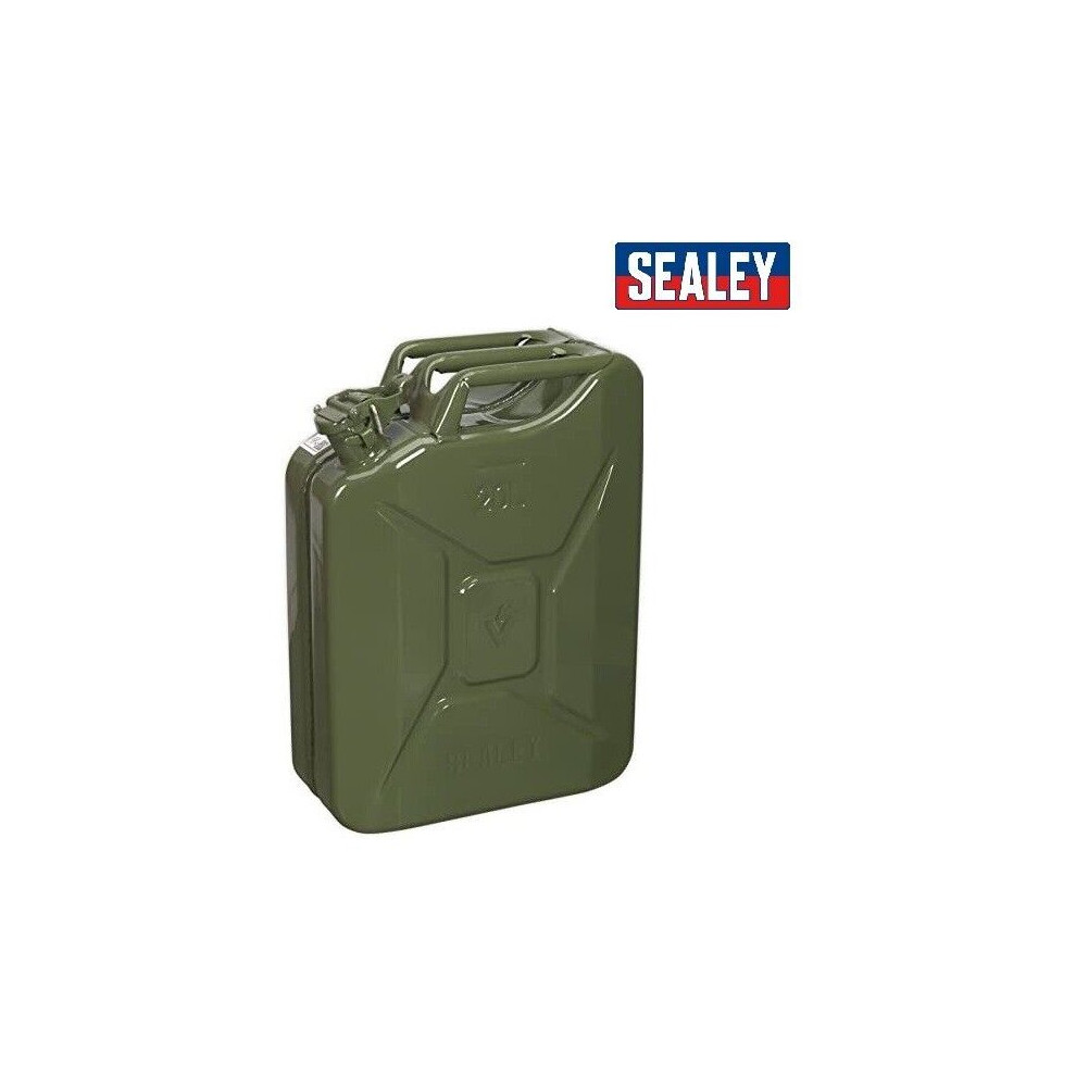 SEALEY JERRY CAN FUEL 20 LITRE 20L METAL PETROL DIESEL 20L ARMY CONTAINER JC20G