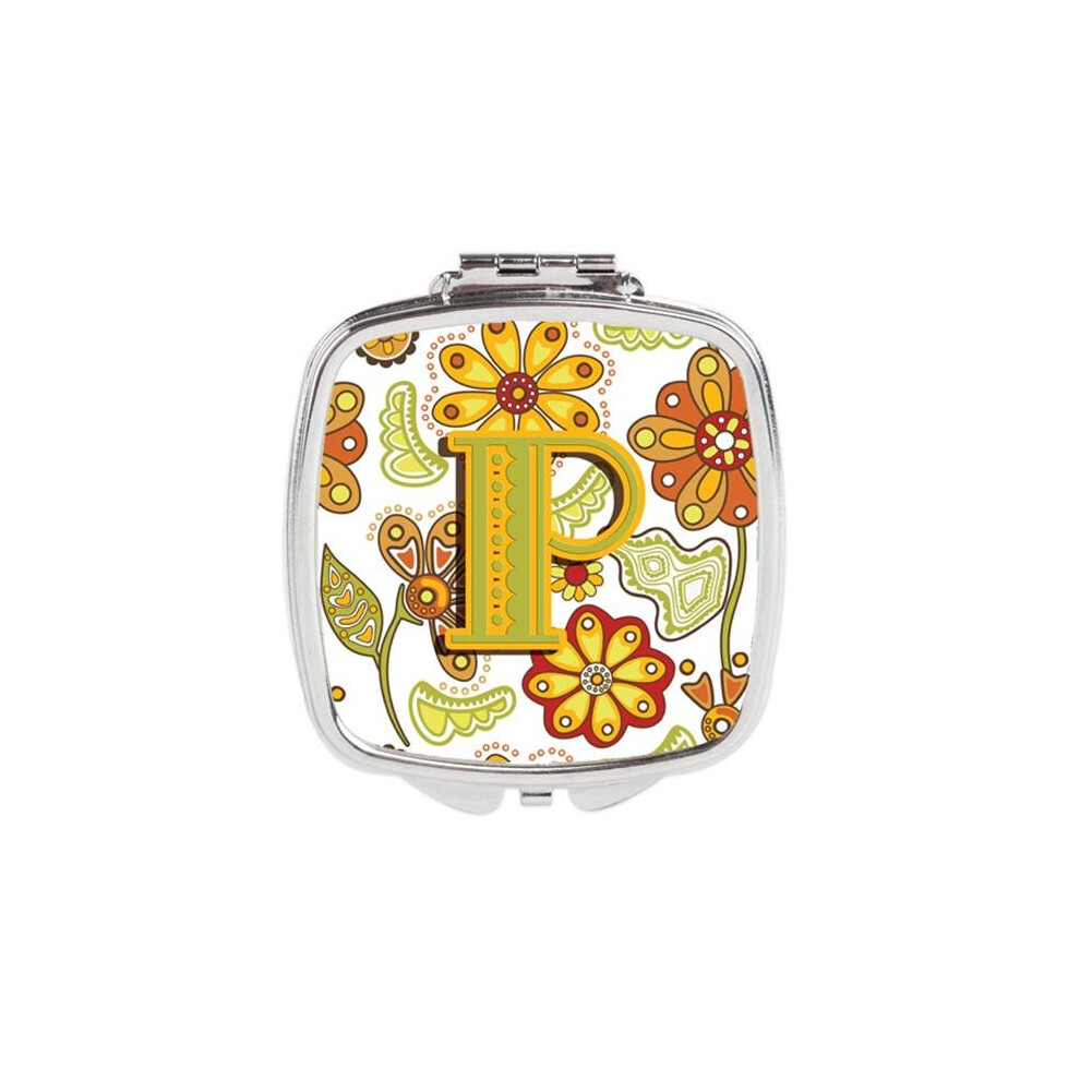 Awesome Apparel Letter P Floral Mustard & Green Compact Mirror