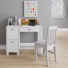 White Wooden Kids Study Desk &amp; Chair Set with Storage &amp; Drawers - Safe, Sturdy MDF &amp; Pine, Non-Toxic Finish