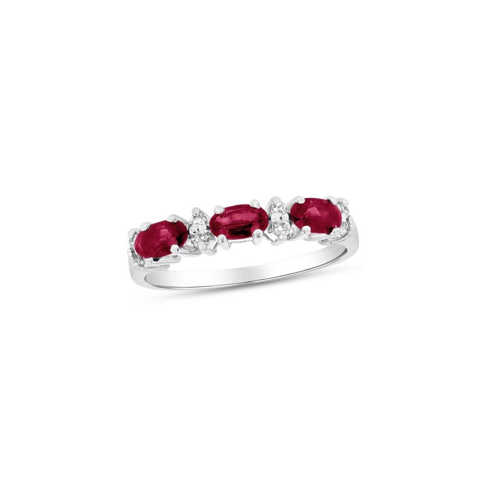 Photos - Ring 0.90 CTW Diamond & Ruby Band, 14K White Gold - Size 7.5