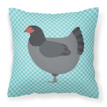 Jersey Giant Chicken Blue Check Fabric Decorative Pillow, 18 x 18 in.