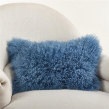 SARO 12 x 20 in. Wool Mongolian Lamb Fur Throw Pillow Blue & Grey