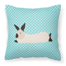 California White Rabbit Blue Check Fabric Decorative Pillow, 18 x 18 in.