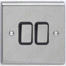 Deta SD1204SSB Light Switch 10 Amp 2 Gang 2 Way (Stainless Steel/Black Insert)