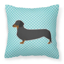Dachshund Checkerboard Blue Fabric Decorative Pillow