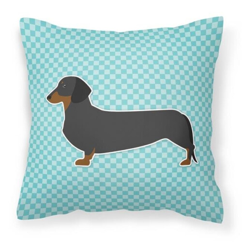 Dachshund Checkerboard Blue Fabric Decorative Pillow