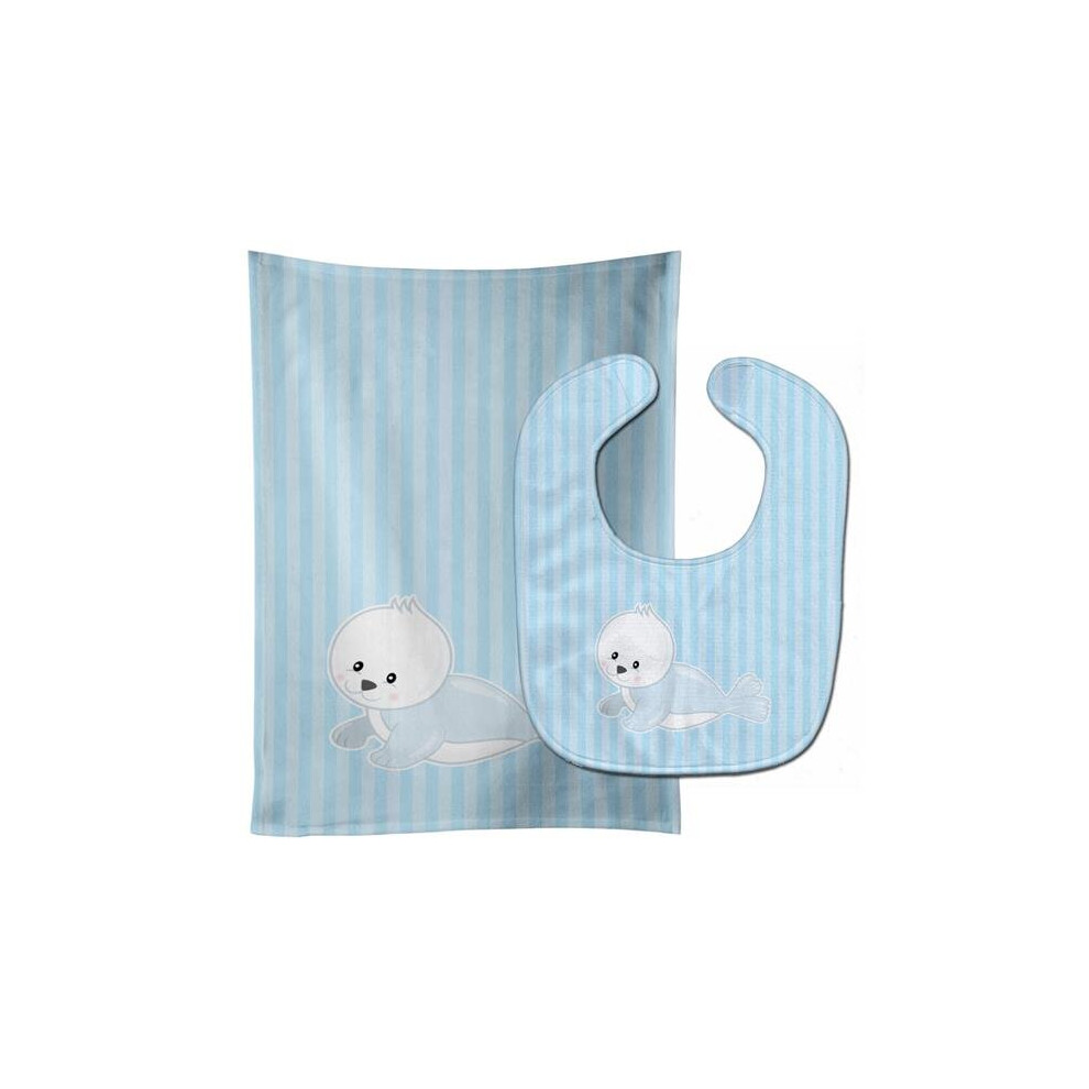 Seal On Stripes Baby Bib & Burp Cloth Stationx