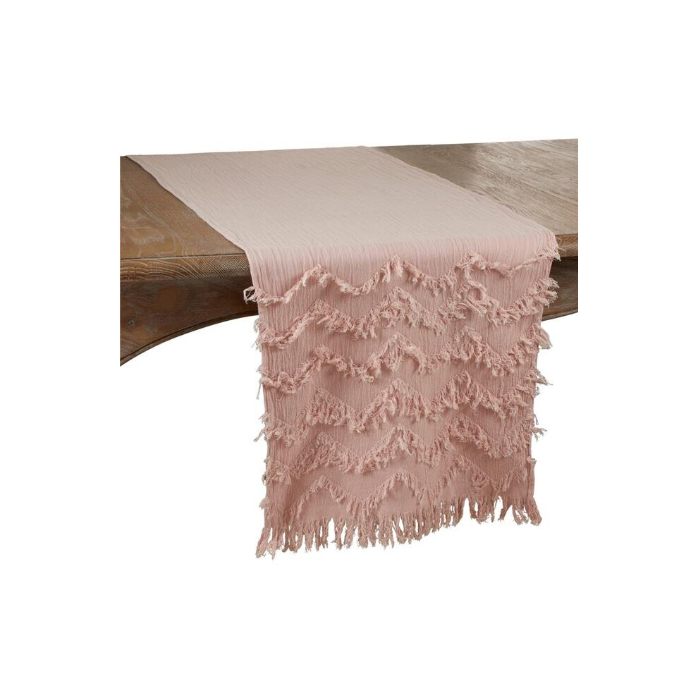 SARO  16 x 72 in. Oblong Chevron Table Runner with Rose Fringe Design-image-OPC-PB66HZ6-NEW