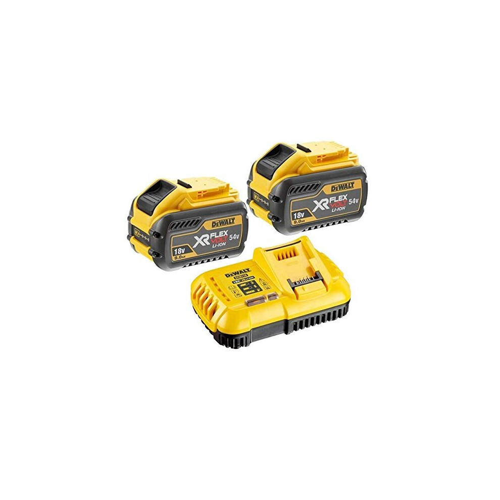 DEWALT 2 x DCB547 18v / 54v XR FLEXVOLT 9.0ah Battery + DCB118 Fast Charger, 18 V, Yellow