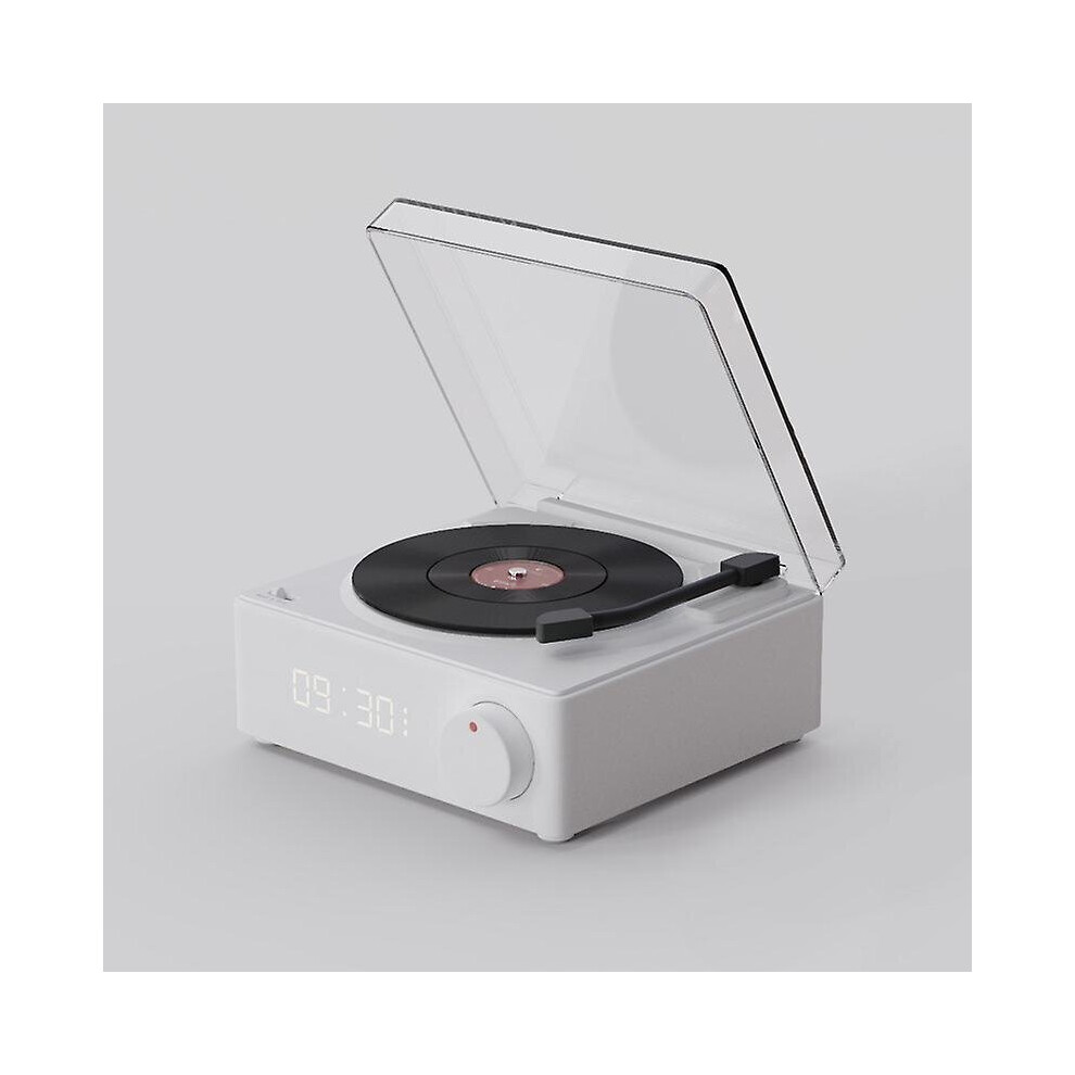 (White) Bluetooth Speaker Creative Alarm Clock Retro Wireless Record Player Speaker White 768679653988