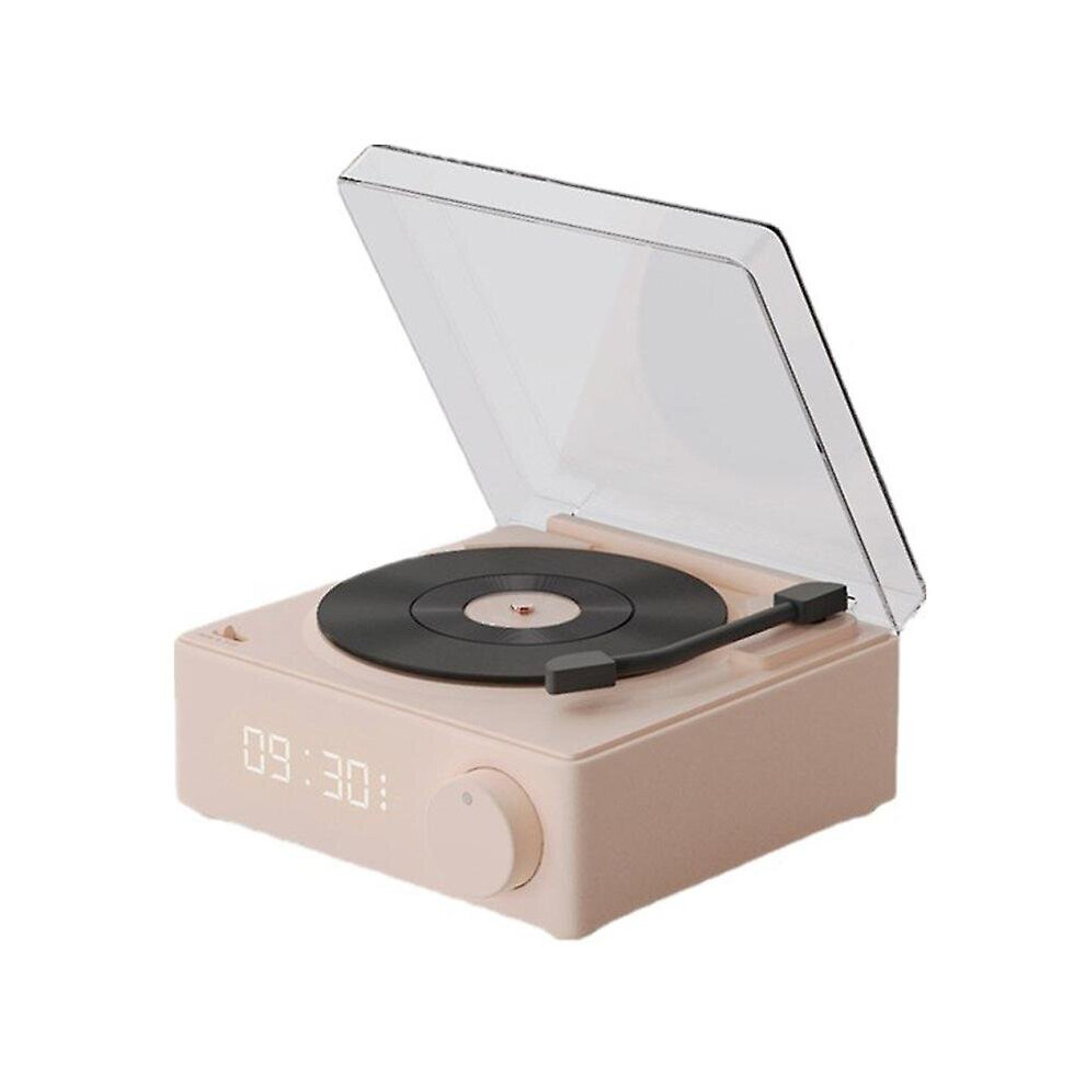 (Pink) Bluetooth Speaker Creative Alarm Clock Retro Wireless Record Player Speaker Pink 768679654015