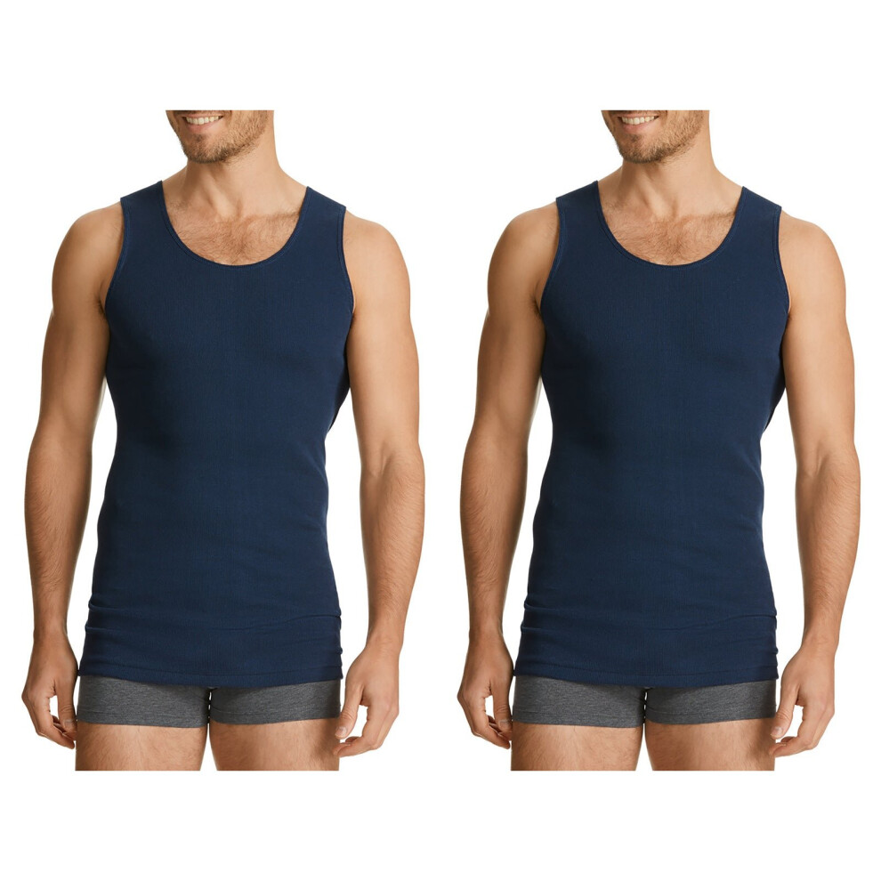 (16 - M - 95CM) Bonds 2 Pack Navy Mens Chesty Cotton Plain Singlet Vest Tank Top Undergarment M7NLO